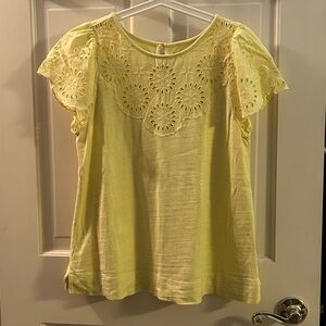 LOFT Light Yellow Lace Accent Cotton Top